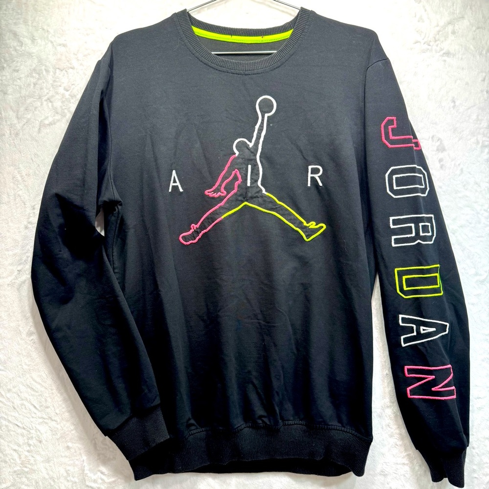Nike Black Long Sleeve Air Jordan Tee with Pink & Neon Yellow Accent